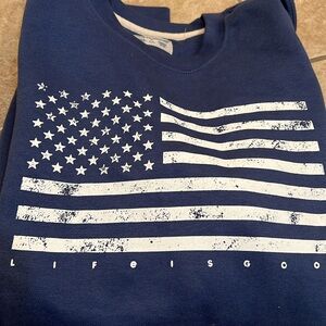 Life is Good unisex Navy Crewneck Sweatshirt with American Flag